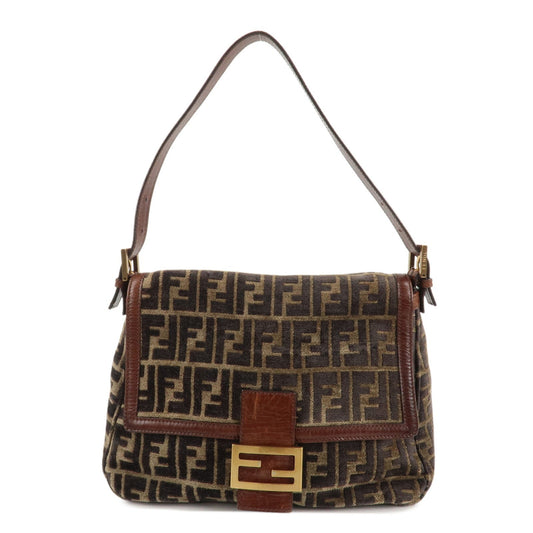 FENDI Mamma Baguette Zucca Pile Leather Shoulder Bag 8BR001