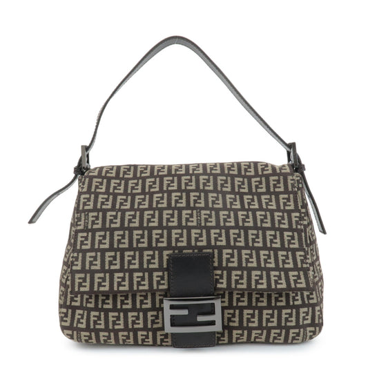 FENDI Mamma Baguette Zucchino Canvas Leather Shoulder Bag 8BR001