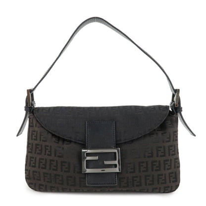 FENDI Mamma Baguette Zucchino Canvas Leather Shoulder Bag 8BR003