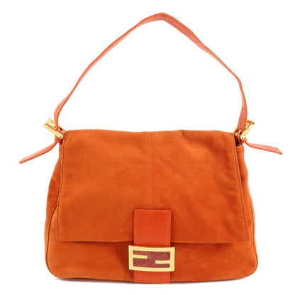 FENDI Mamma Baguette Suede Leather Shoulder Bag Orange 26325