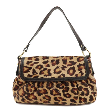 FENDI Unborn Calf Leather Shoulder Bag Beige Brown 8BR353