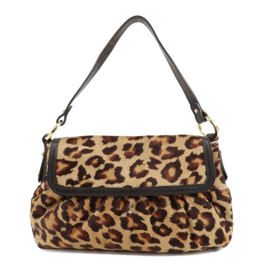 FENDI Unborn Calf Leather Shoulder Bag Beige Brown 8BR353
