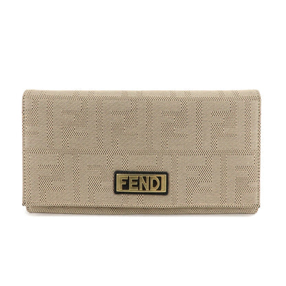 FENDI Zucca Print Canvas Leather Long Wallet Brown 8M0000