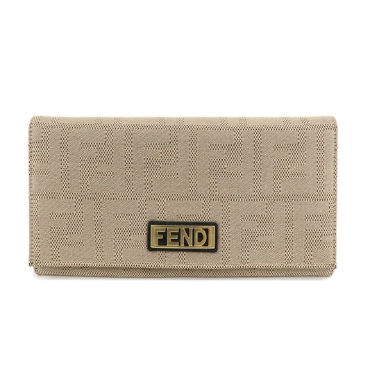 FENDI Zucca Print Canvas Leather Long Wallet Brown 8M0000