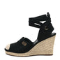 Fendi Canvas FF Embroidered Roma Ankle Wrap Wedge Espadrilles 36 Black