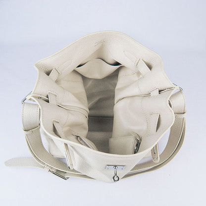 Luxury Hermes Nappa Leather Shoulder Bag Beige Silver
