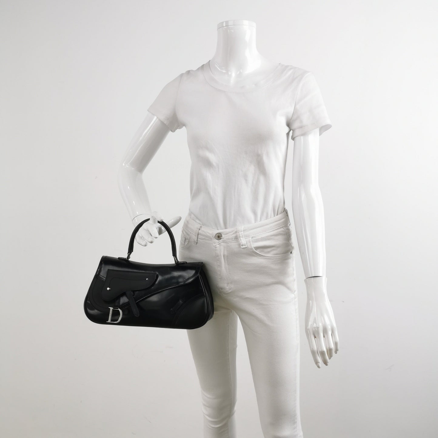 Dior Top Handle Saddle Bag Black Smooth Shiny Calfskin Leather