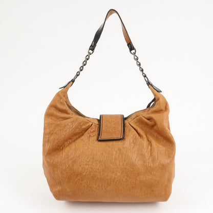 FENDI Leather Patent Leather Chain Shoulder Bag Brown 8BR563
