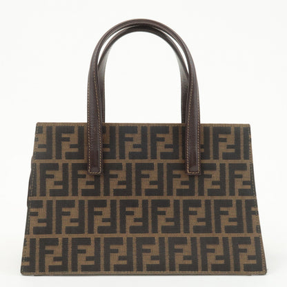 FENDI Zucca Canvas Leather Boston Bag Hand Bag Brown Black