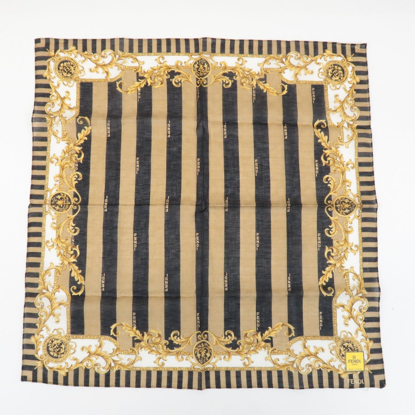 FENDI Set of 5 Cotton 100% Handkerchief Bordeaux Gray White Brown