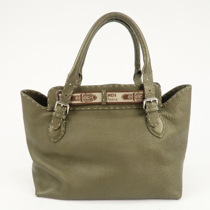 FENDI Selleria Leather Tote Bag Shoulder Bag Khaki 8BN155