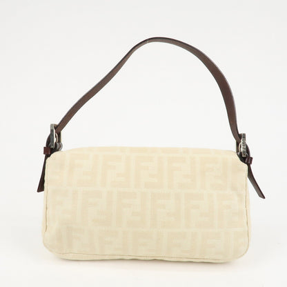 FENDI Mamma Baguette Zucca Canvas Shoulder Bag Beige White 26424