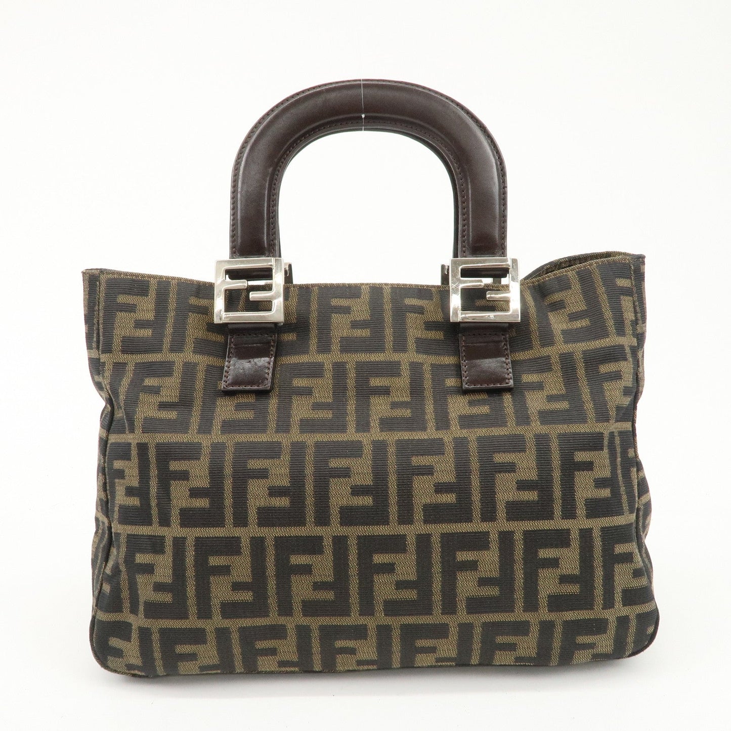 FENDI Zucca Canvas Leather Tote Bag Brown Black 26329