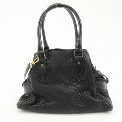 FENDI Ethnico Zucca Canvas Leather Shoulder Bag Black 8BN157