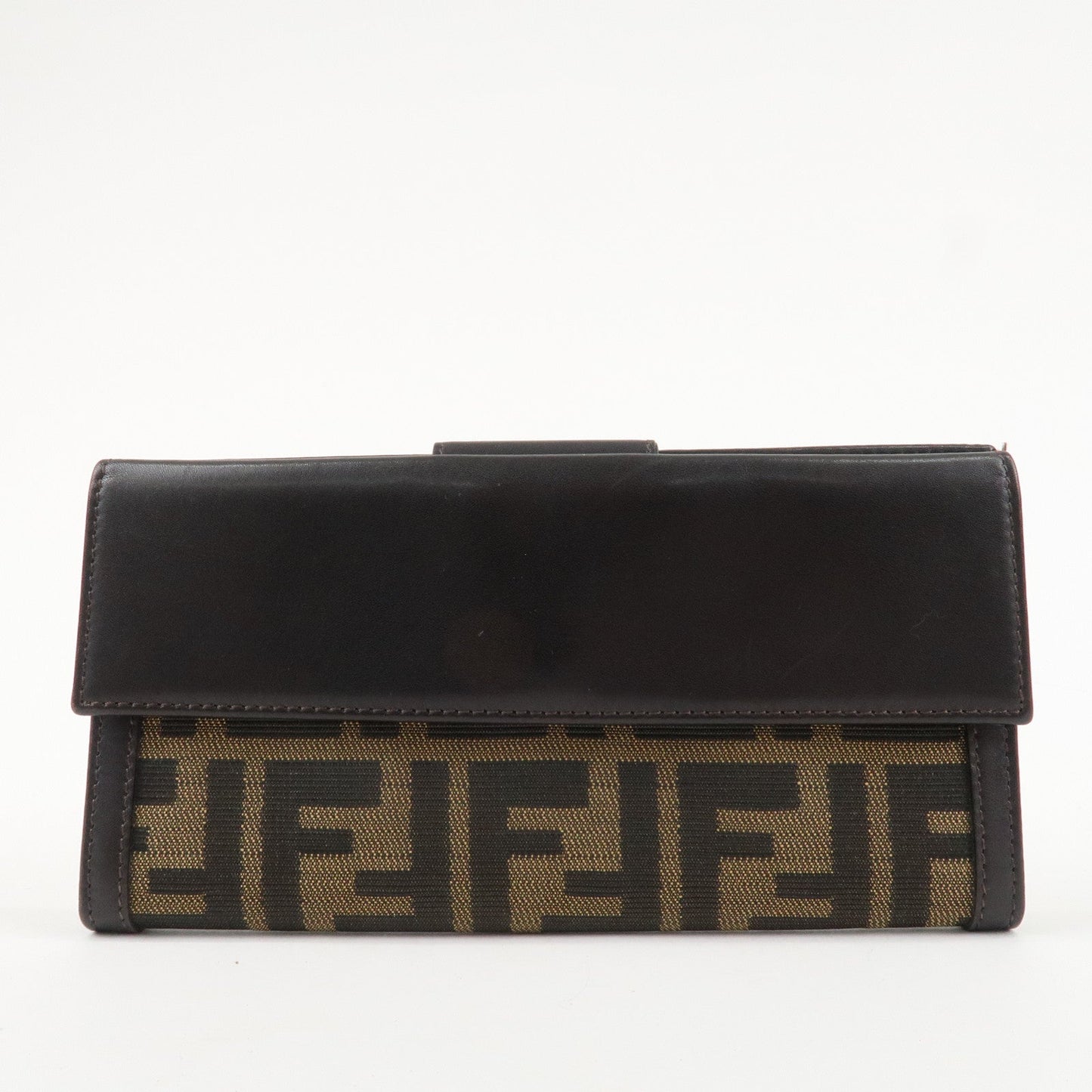 FENDI Zucca Canvas Leather Long Bi-fold Wallet Brown 8M0032