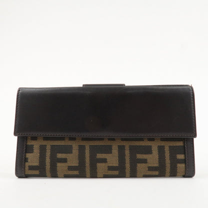 FENDI Zucca Canvas Leather Long Bi-fold Wallet Brown 8M0032