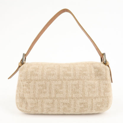 FENDI Mamma Baguette Zucca Wool Leather Shoulder Bag Beige 26424