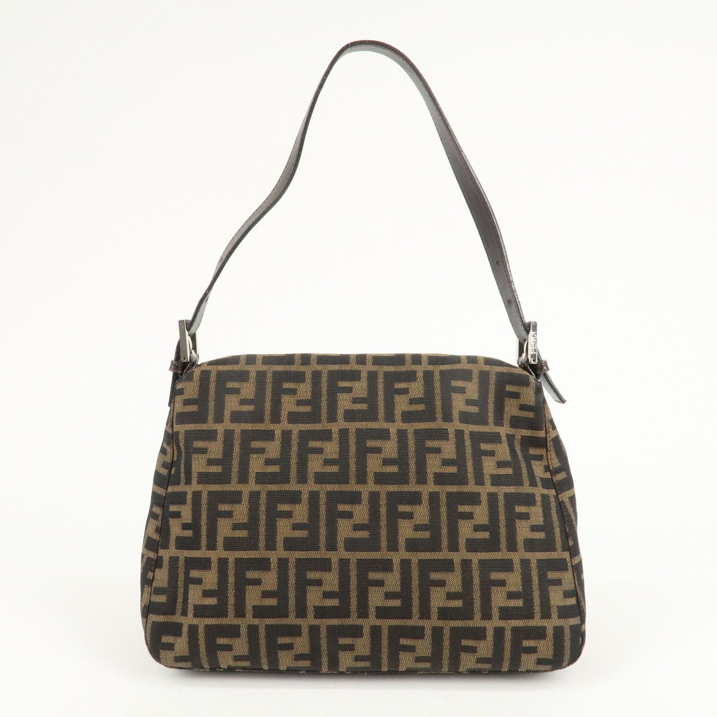 FENDI Mamma Baguette Zucca Canvas Leather Shoulder Bag 26325