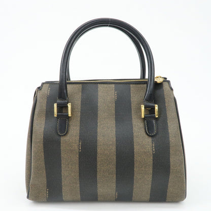 FENDI Pequin PVC Leather 2Way Bag Hand Bag Brown Black