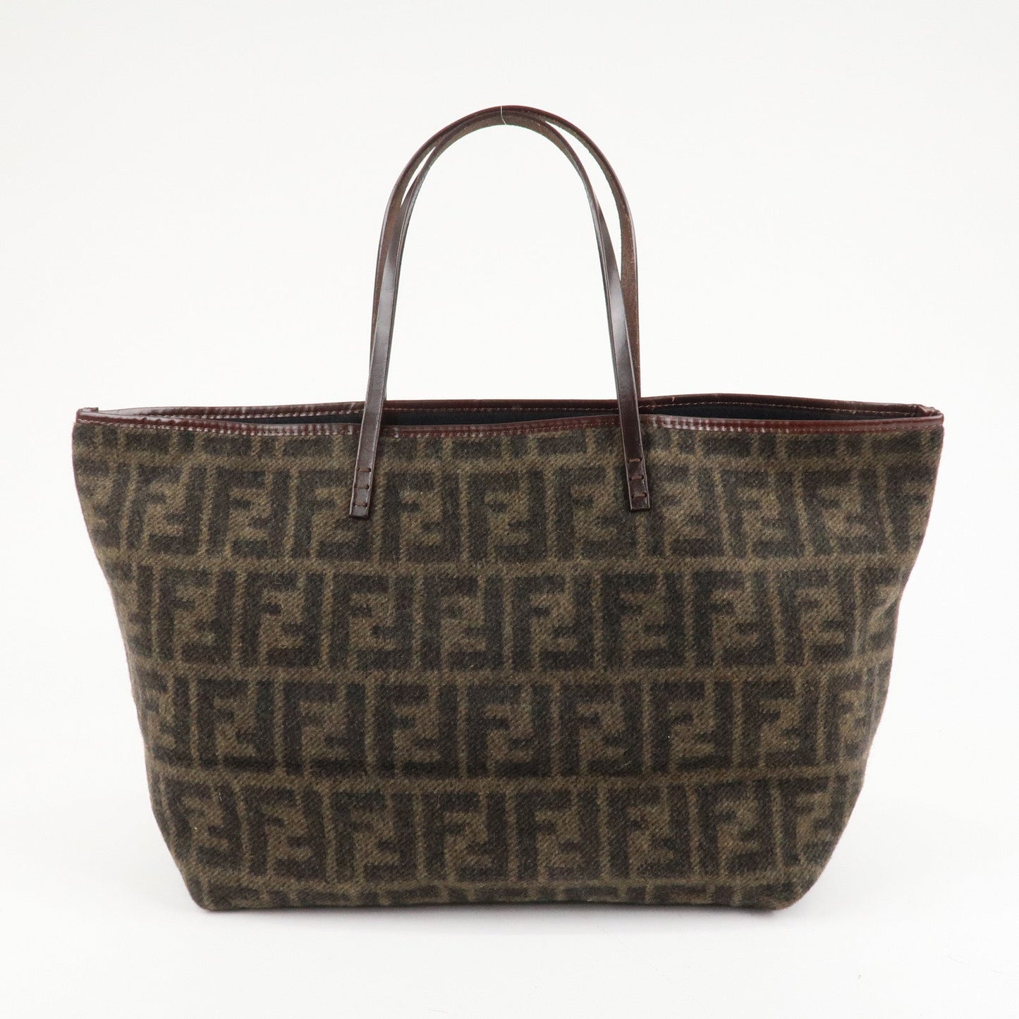 FENDI Zucca Wool Leather Tote Bag Khaki Black Dark Brown