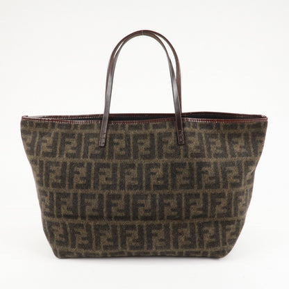 FENDI Zucca Wool Leather Tote Bag Khaki Black Dark Brown