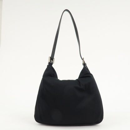 FENDI Polyester Leather Shoulder Bag Black 26727