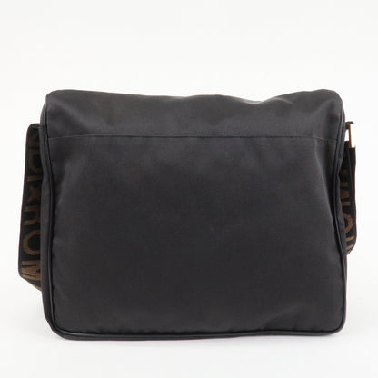 FENDI Nylon Canvas Leather Shoulder Bag Hand Bag Black Brown