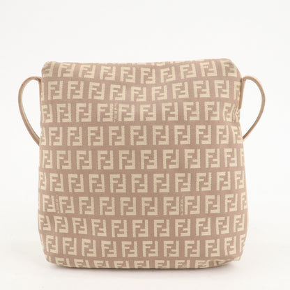 FENDI Zucchino Canvas Leather Shoulder Bag Pink Beige 8BT075