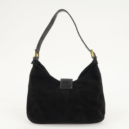 FENDI Suede Leather Shoulder Bag Black 26569