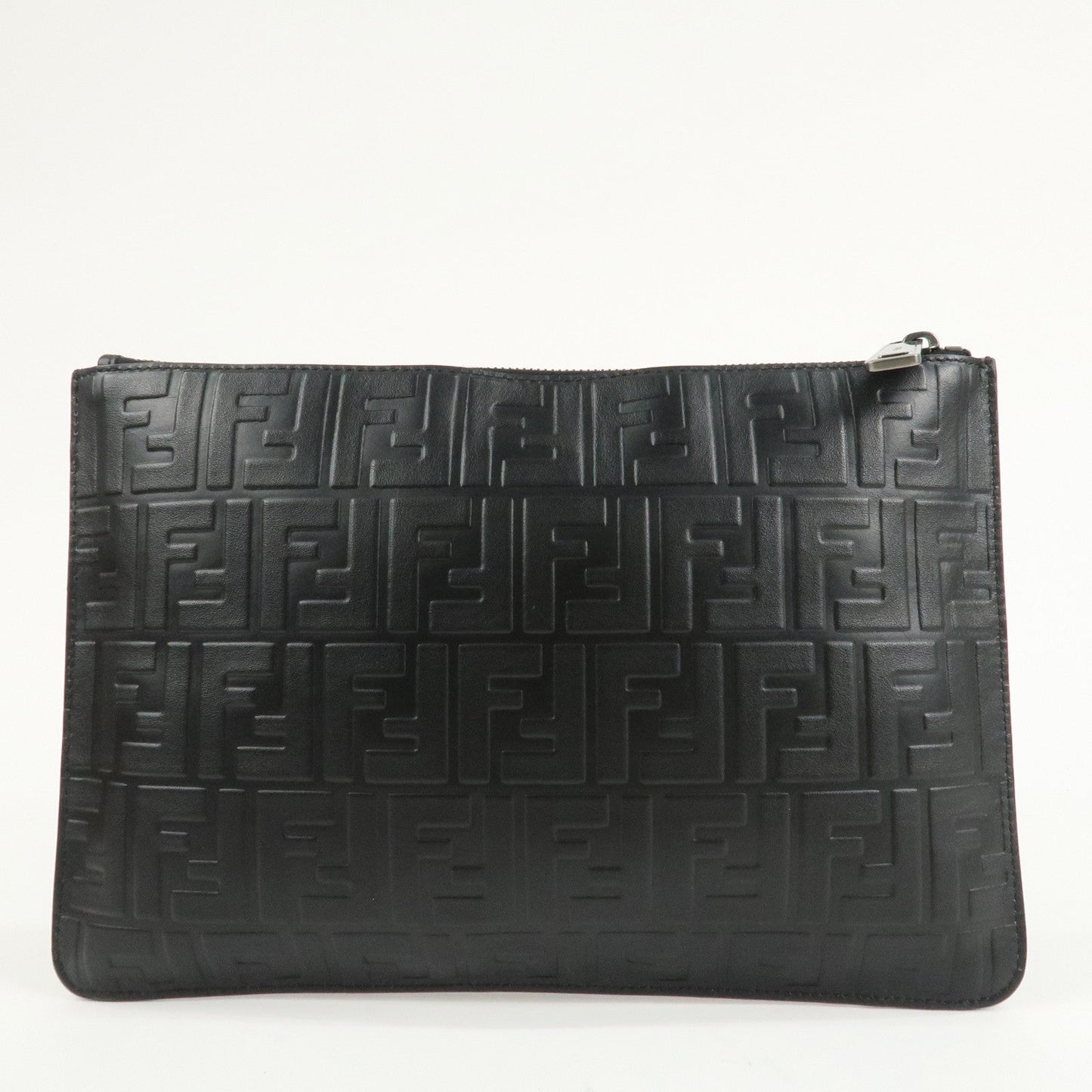 FENDI Zucca Leather Clutch Bag Hand Bag Black 7N0078