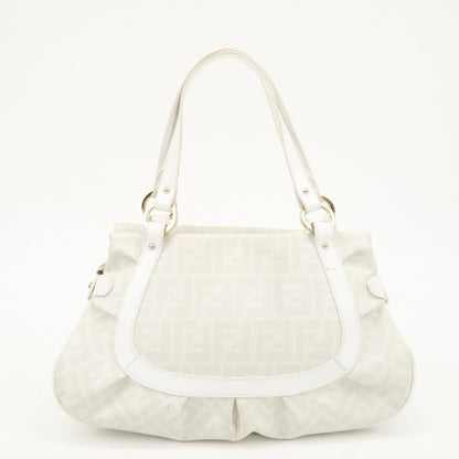 FENDI Zucca PVC Leather Shoulder Bag White Gold Hardware 8BR628