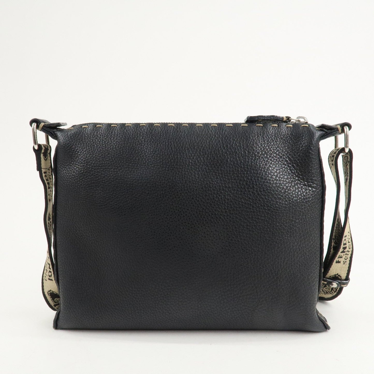 FENDI Selleria Leather Shoulder Bag Crossbody Bag Black 8BT092