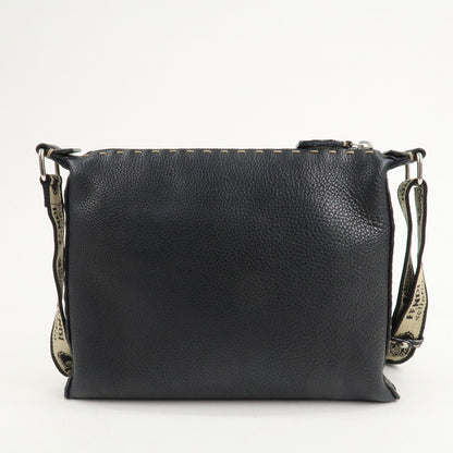 FENDI Selleria Leather Shoulder Bag Crossbody Bag Black 8BT092