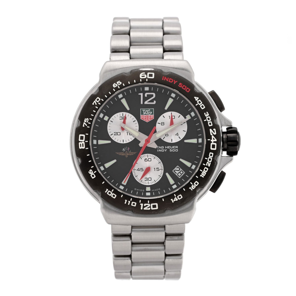 Stainless Steel 41mm Formula 1 Indy 500 Chronograph Quartz Watch Black CAC111A