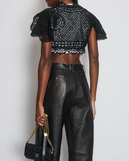 Chanel Black Crochet Knit igan with Shoulder Sleeves Detail Size FR 34-36 (UK 6-8)