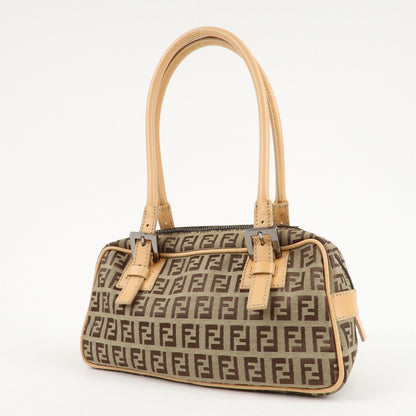FENDI Zucchino Canvas Leather Small Boston Hand Bag Brown 8BN004