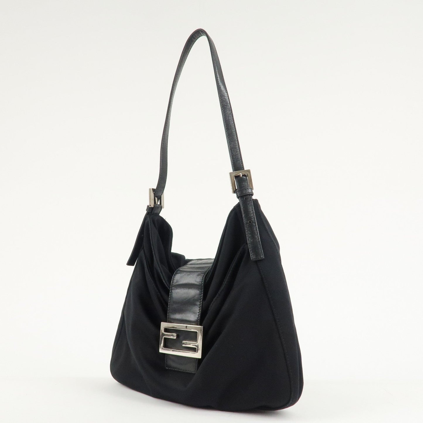 FENDI Polyester Leather Shoulder Bag Black 26727