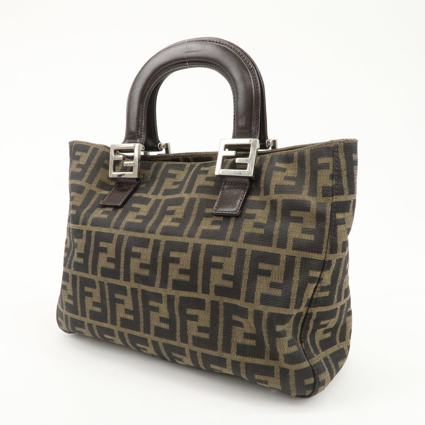 FENDI Zucca Canvas Leather Tote Bag Brown Black 26329