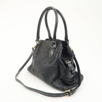 FENDI Ethnico Zucca Canvas Leather Shoulder Bag Black 8BN157
