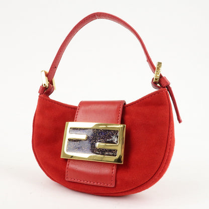 FENDI Suede Leather Mini Croissant Hand Bag Red 26673