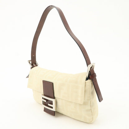 FENDI Zucca Mamma Baguette Canvas Shoulder Bag Beige White 26424