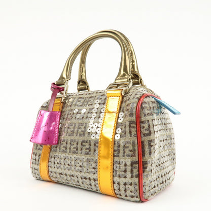 FENDI Zucchino Flip Sequin Canvas Patent Leather Boston Bag 8BL071