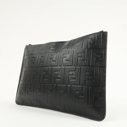 FENDI Zucca Leather Clutch Bag Hand Bag Black 7N0078
