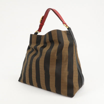 FENDI Pequin Canvas Leather Shoulder Bag Beige Black Brown 8BR653