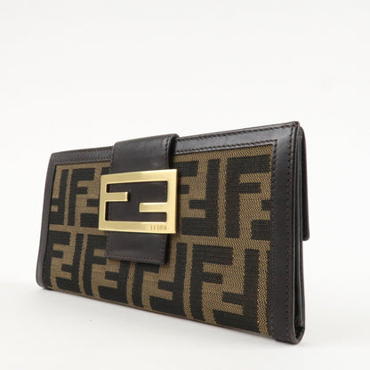 FENDI Zucca Canvas Leather Long Bi-fold Wallet Brown 8M0032