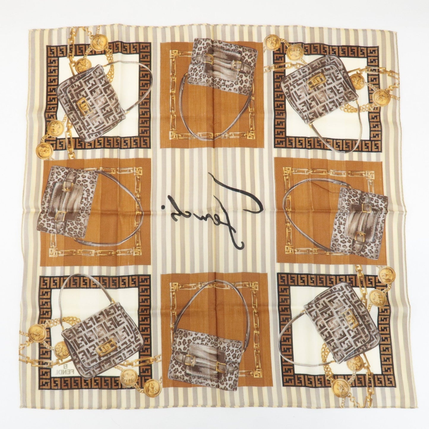 FENDI Set of 5 Cotton 100% Handkerchief Red Pink Brown Beige White