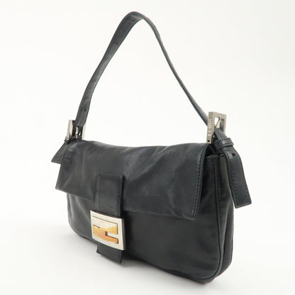 FENDI Mamma Baguette Leather Shoulder Bag Hand Bag Black 26424