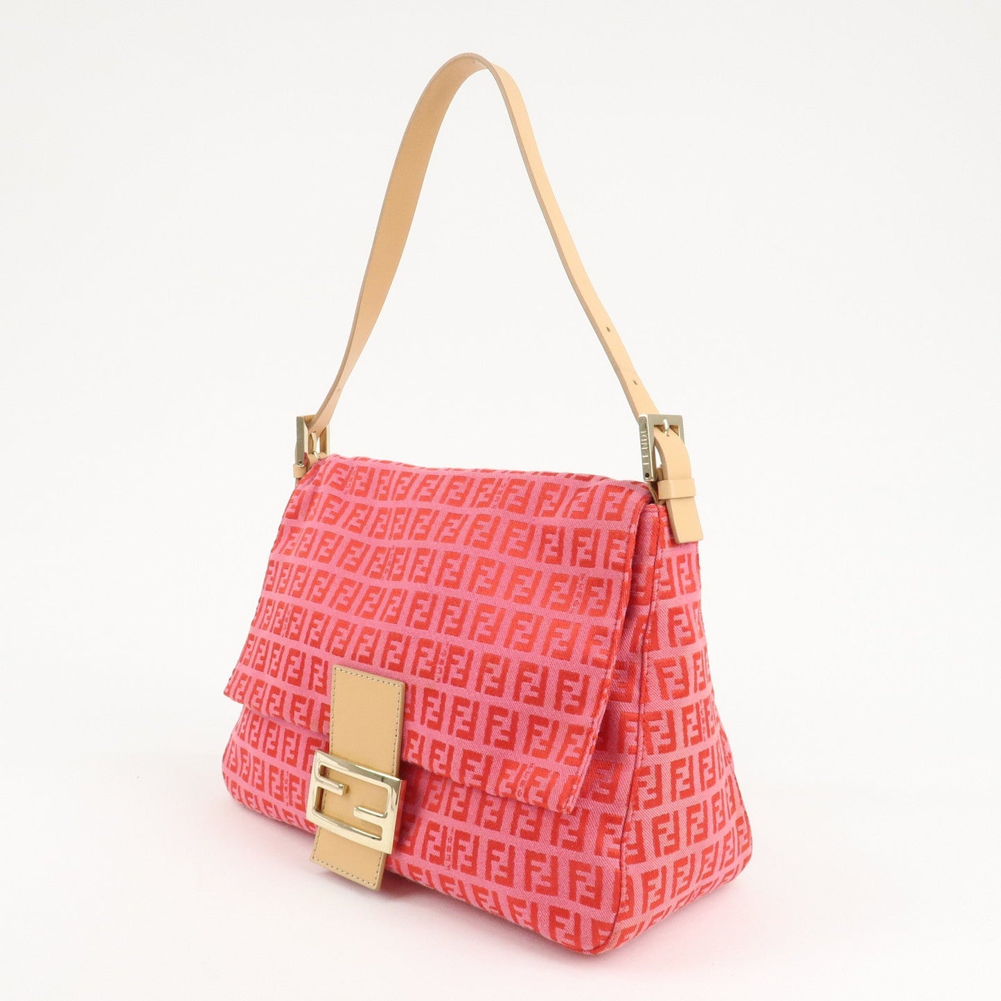 FENDI Mamma Baguette Zucchino Canvas Leather Shoulder Bag 8BR001