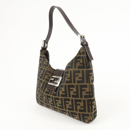 FENDI Zucca Canvas Leather Shoulder Bag Brown Black 26569