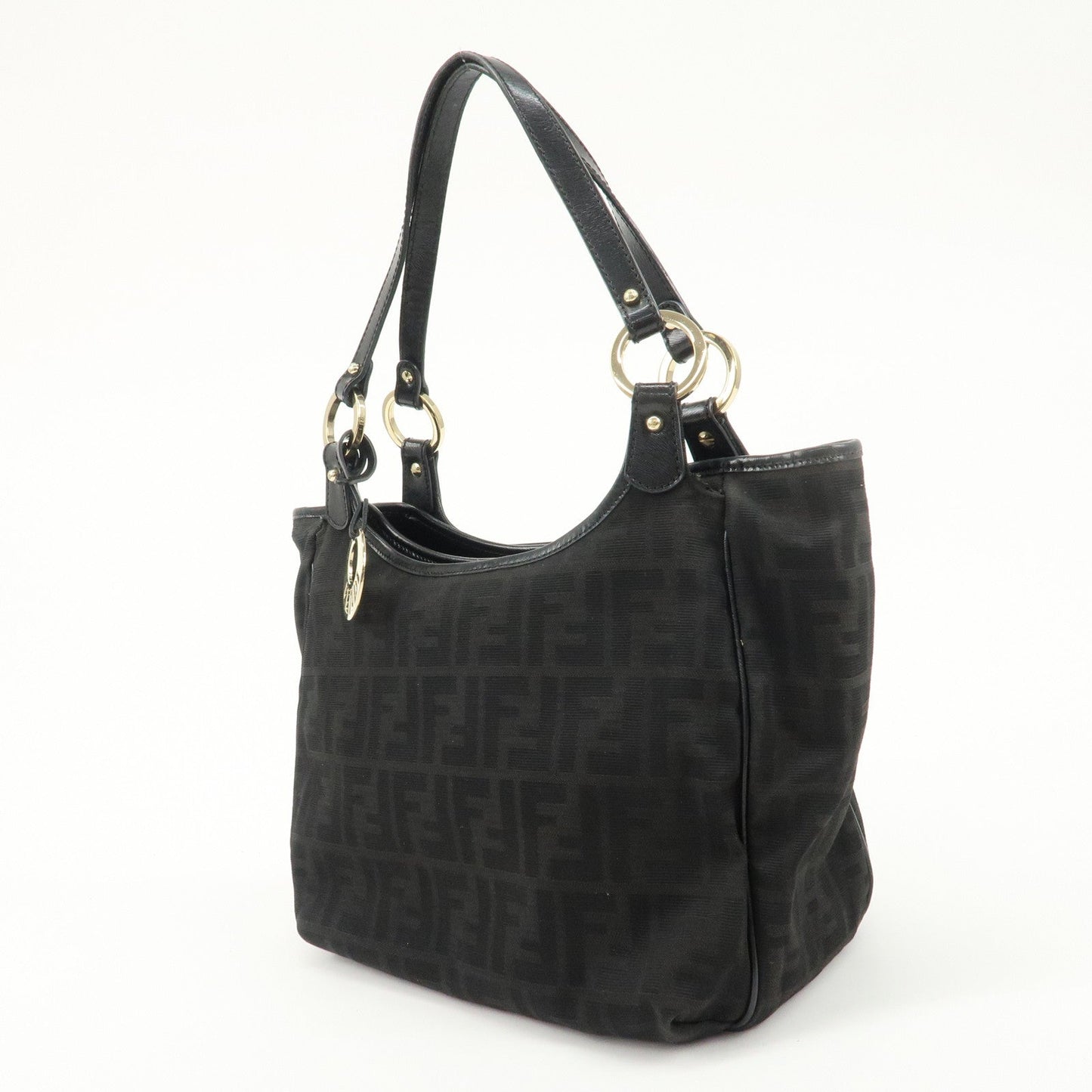 FENDI Zucca Canvas Leather Tote Bag Hand Bag Black 8BH156